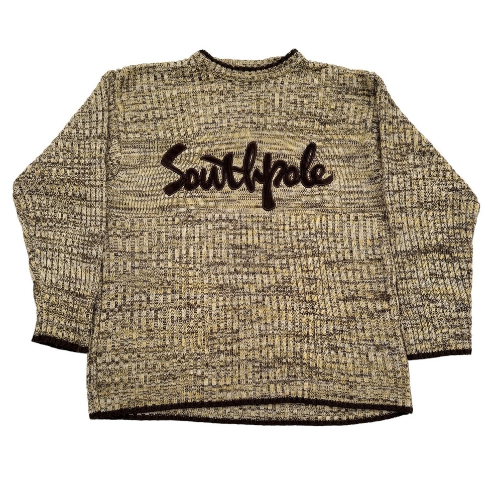 SOUTHPOLE Spellout Men's Sweater size Large - Acrylic - Yellow/Brown